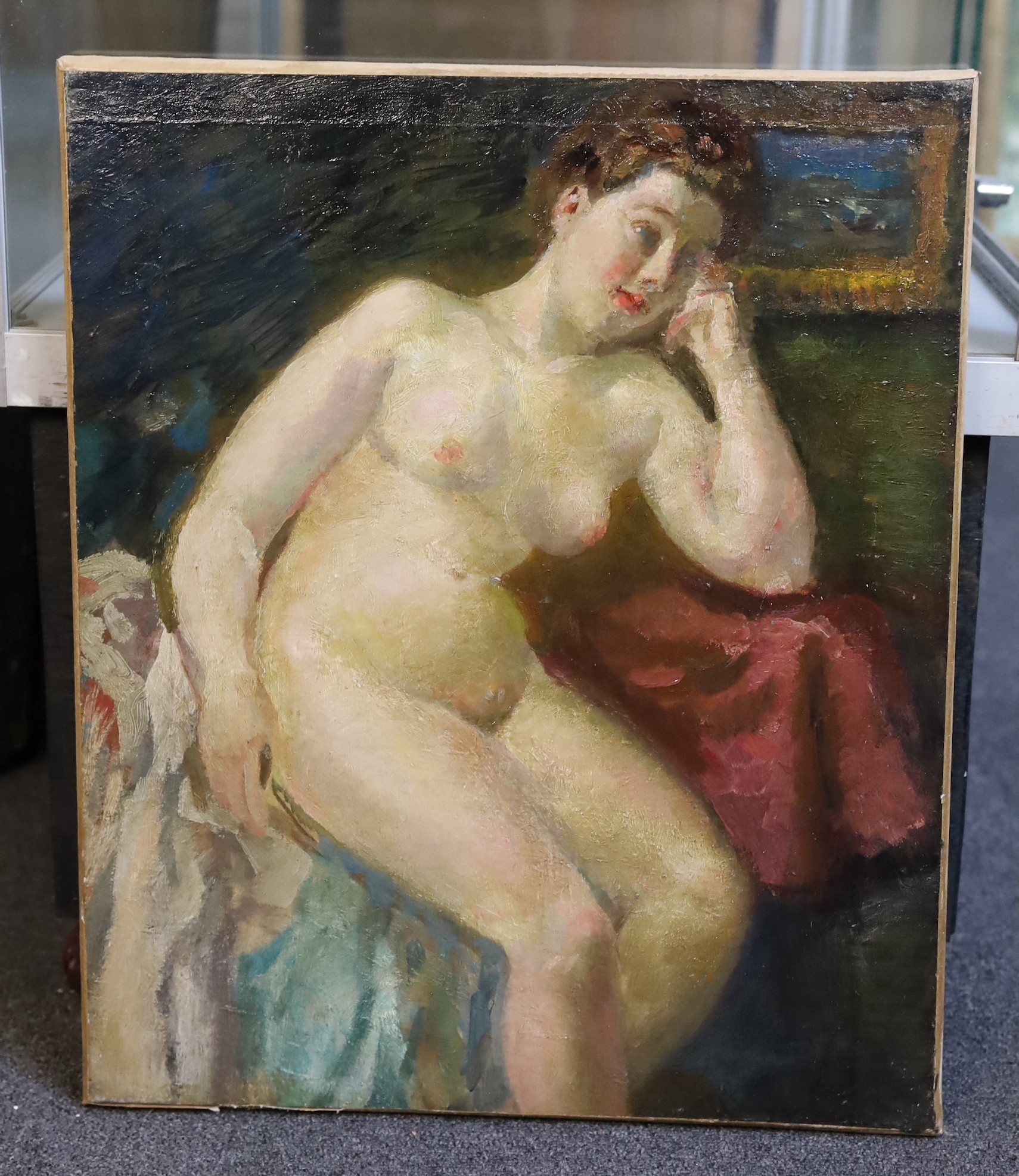 Marian Kratochwil (Polish, 1906-1997), Seated female nude, oil on canvas, 56 x 46cm